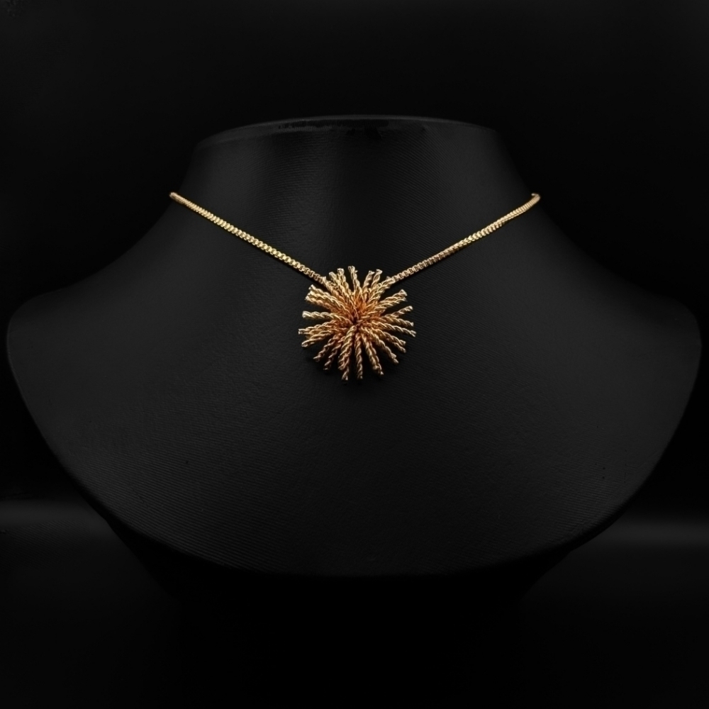 SUN Burst Wire Form Pendant and Chain in Gold Tone